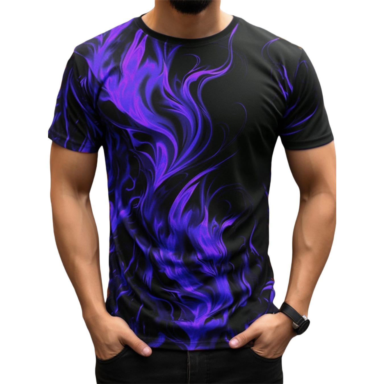 

Модные мужские футболки Модные футболки с рисунком пламени Высококачественная футболка с коротким рукавом и круглым вырезом Футболка с 3D-принтом Мужские летние топы M