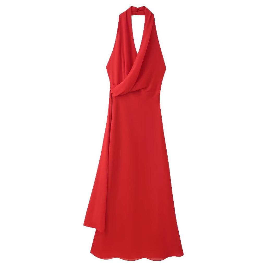 European and American summer new French temperament sexy neck collar long pure desire dress