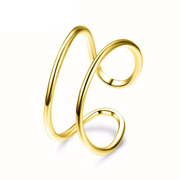 

925 Sterling Silver Double-Layer Simple Adjustable Rings For Women Ladies Luxury Quality Jewelry Party Accessories Jewellery золотий