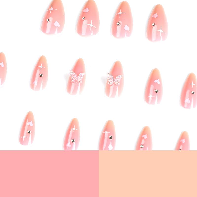 Pink Nail Patch Nail Patch White Love Starlight Rhinestone Nail Patch Fake Nail Patch