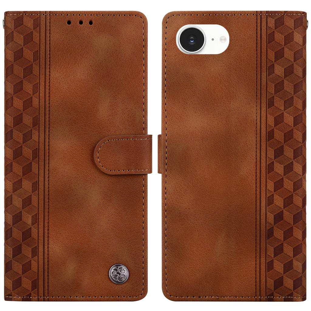 For iPhone 16e Leather Case Imprinted Checkered Pattern Wallet Stand Flip Phone Cover