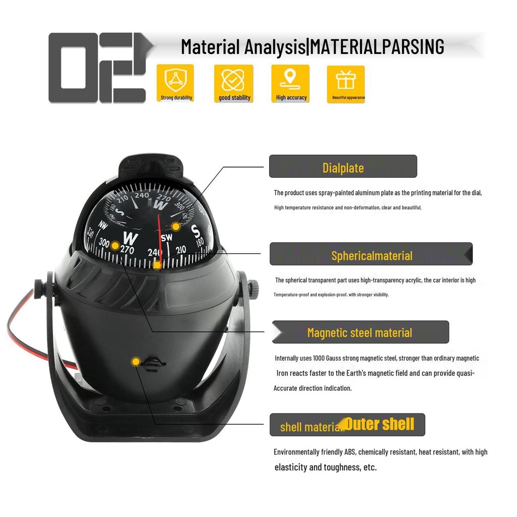 LC760 LED Car & Marine Compass with Adjustable Magnetic Declination for Yachts & Nautical Use