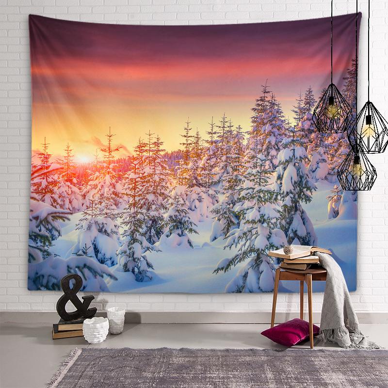 Winter Landscape Wall Art Aesthetic Tapestry Sunset View Tapestry Dormitory Room Aesthetic Decor Bedroom Home Decor