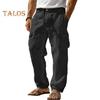 Men's Casual Straight Trousers Solid Color Streetwear Pants Loose Fit Beach Style Pants with Multiple Pockets for Fitness Travel Daily Wear