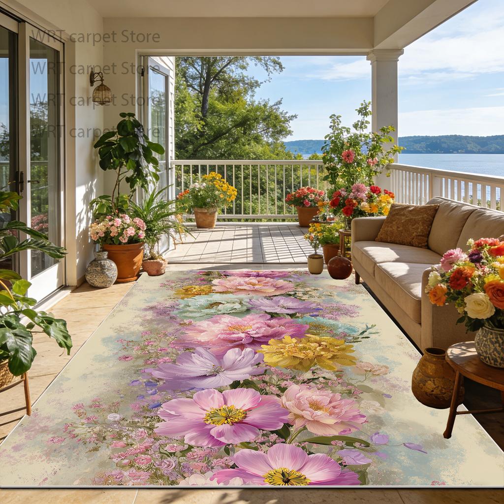 Outdoor Patio Floral Fresh Style Non-slip Carpet Decoration Home Living Room Large Rugs Lounge Bedroom Fluffy Washable Floor Mat