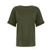 Ladies Summer Color Short Sleeve Ruffle Round Neck T-Shirt