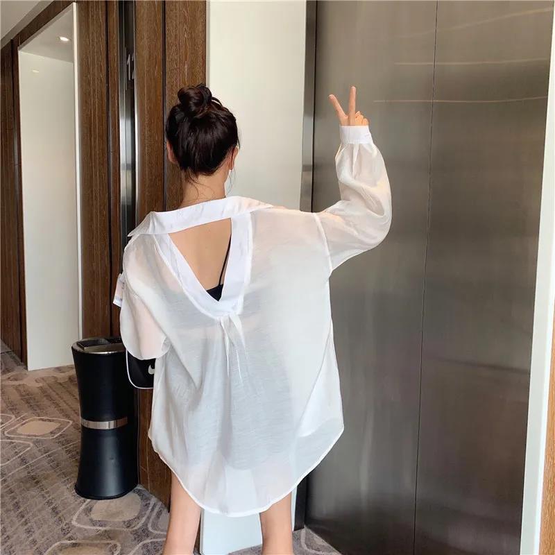 Camisas blusas de mujer Protección solar Holgado Exterior Delgado Abrigo de  playa sin espalda Camisas sólidas comprar a buen precio — entrega gratuita,  reseñas reales con fotos — Joom
