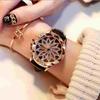 Creative Rose Gold Ladies Quartz Watch Casual Simple Leather Strap Women Wrist Watch
