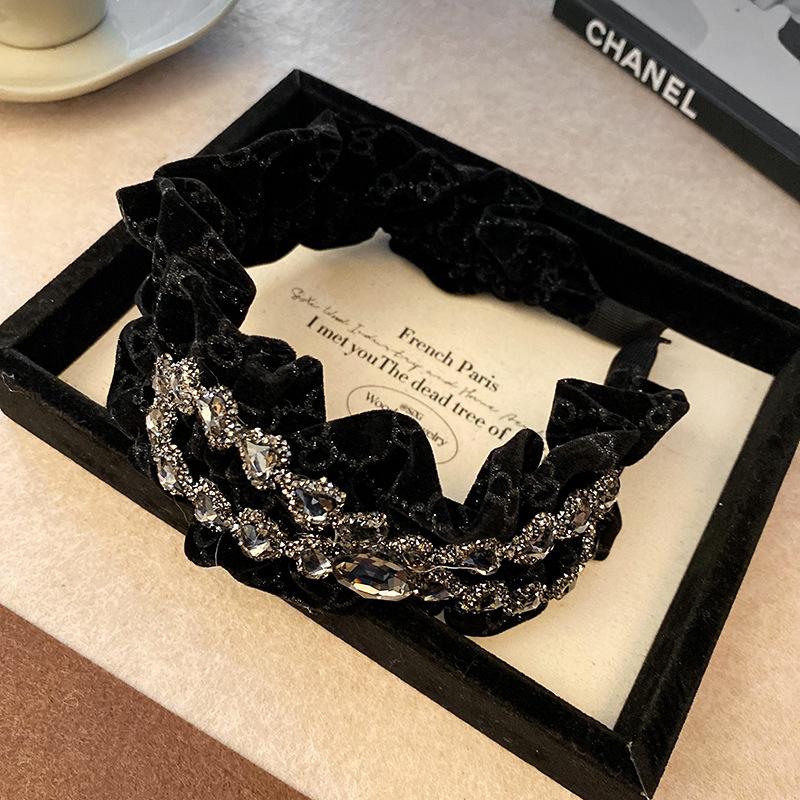 Vintage Velvet Diamond Folded Bow Headband Sweet Headband Internet Celebrity Personality Hair Accessories Women