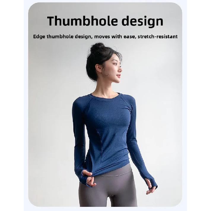 Women's Yoga Fitness Clothing Long Sleeve round Neck Tight Top Quick Dry Running Sportswear Pilates Training Gym Suit