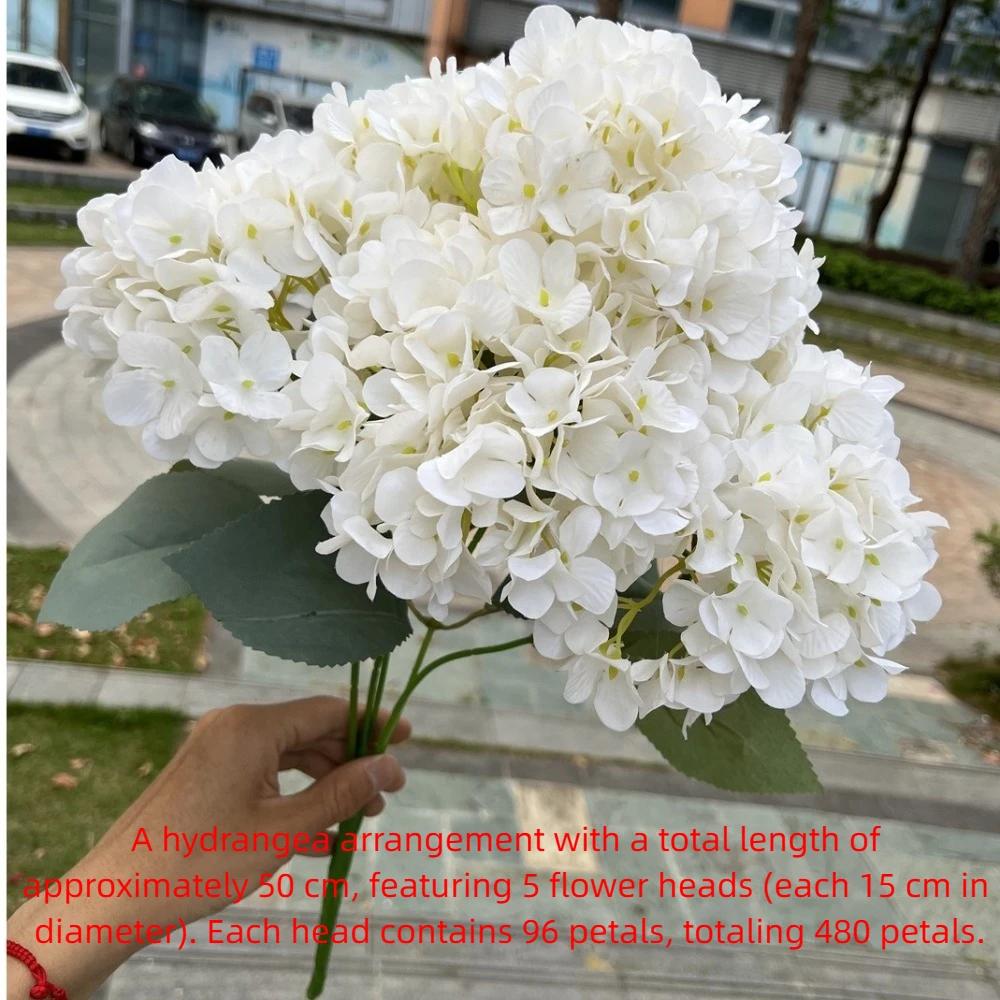 5 Heads Artificial Hydrangea Flower Silk DIY Bridal Hydrangea Bouquet Large Size Simulated Wedding Floral for Home Party Wedding