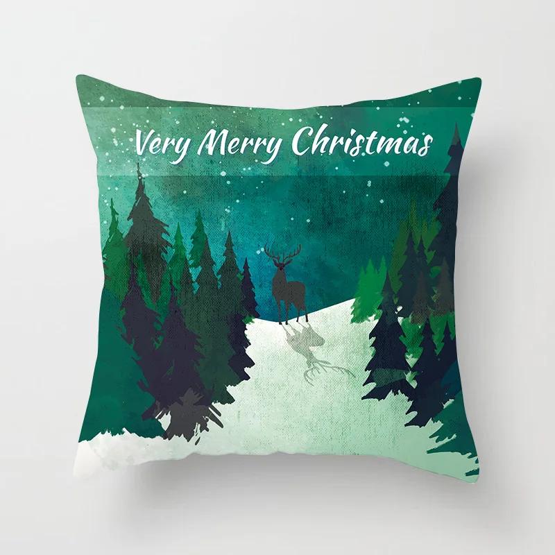 Merry Christmas Santa Elk Print Pattern Cushion Cover Home Living Room Sofa Decoration Square Polyester Pillow