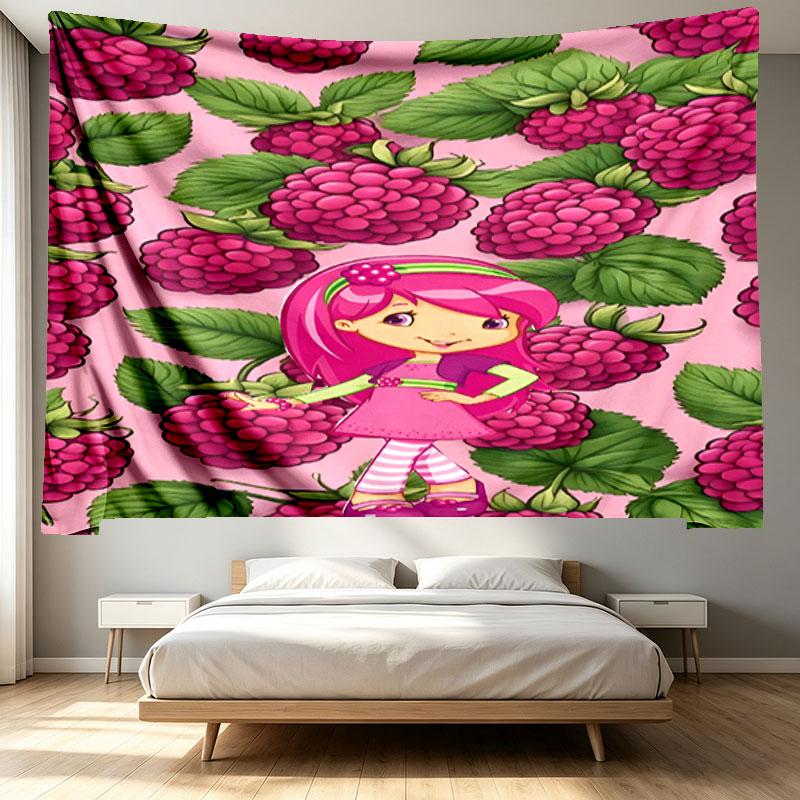 Strawberry Shortcake Print Tapestry - Portable Wall Decor Cloth, for Home, Dorm, Travel, Bedroom, Living Room - Ideal Birthday Housewarming Gift