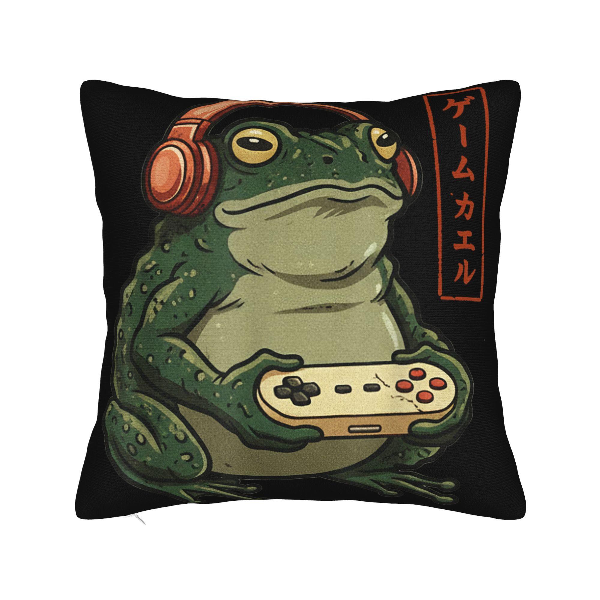 Японская лягушка-геймер Наволочка Мягкая Наволочка Кавайная Наволочка Для Гостиной Дивана 12x12Inch