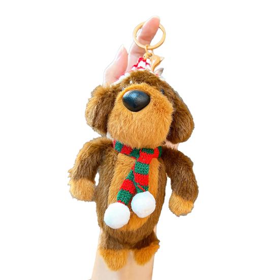 

Keychain Pendant Plush Dog Doll Charm Key Chain with Hats Sweaters Scarves Backpacks Keys Pendant Gift Accessory A