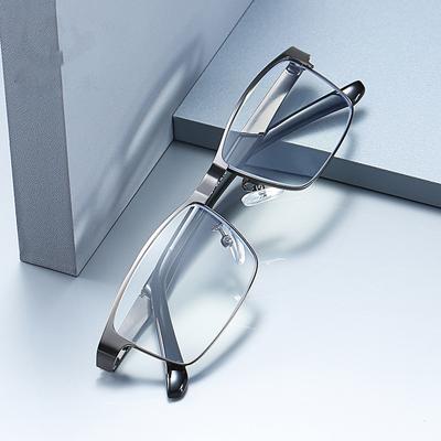 Óculos de leitura de negócios com armação quadrada de metal para presbiopia com grau +1,0 a +3,0 óculos anti-luz azul