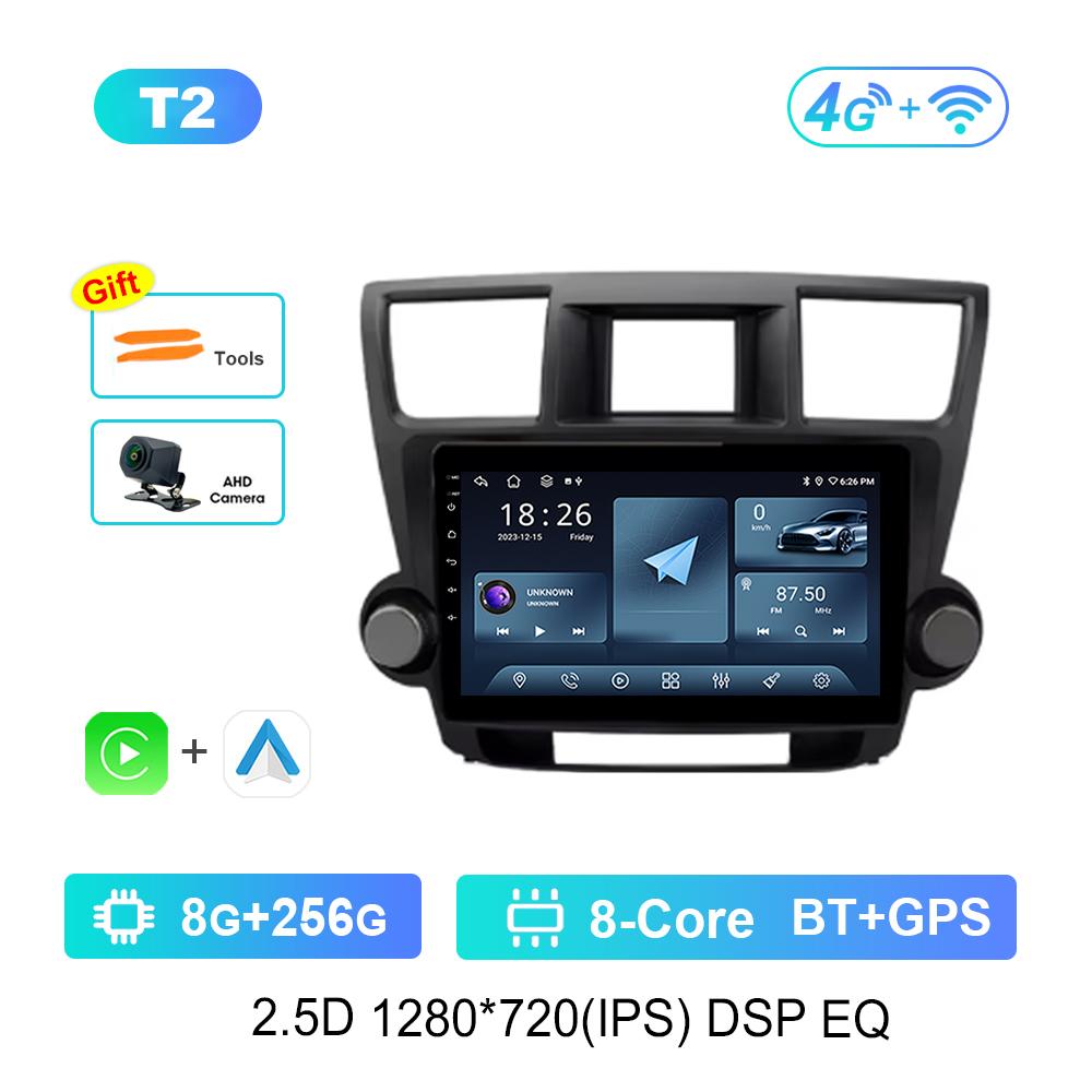 Navigation GPS Car Video Multimedia Player for Toyota Highlander 2007 - 2013 WiFi BT Android OS 4G Carplay Auto Tools DSP Stereo