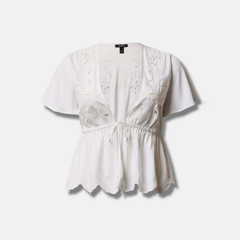 

Plus Size Short Thin Coat Blouse Summer Wear White 4 pieces