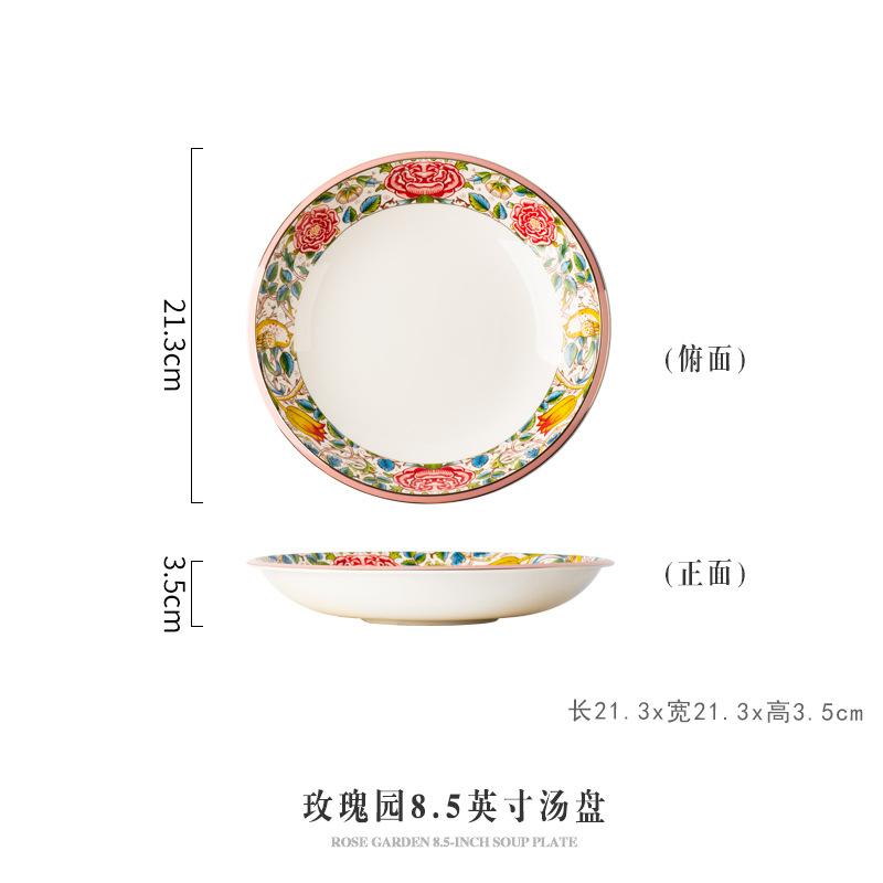 European Ceramic Western Steak Plate Painted Rose Dinner Plate Both That Noodle Bowl Dessert Main Course Dish Kitchen Tableware