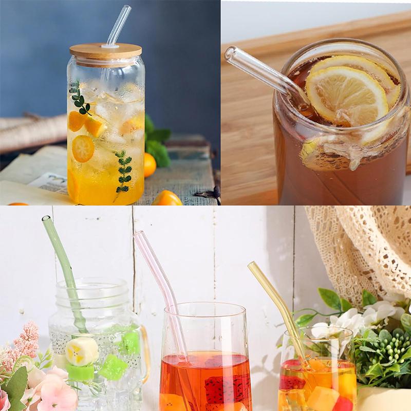 5Pcs Heat Resistant High Borosilicate Glass Straws with Brush Transparent Juice Smoothies, Milkshakes, Tea Glass Straw Reusable