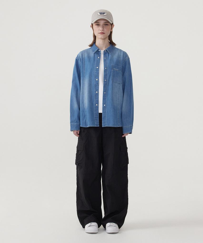 COVERNAT WOMAN Pocket Denim Shirt Blue
