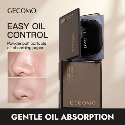 Oil-absorbing Paper, Bamboo Charcoal Remove Grease Oil Control, with Puff Mirror Lasting Matte Makeup