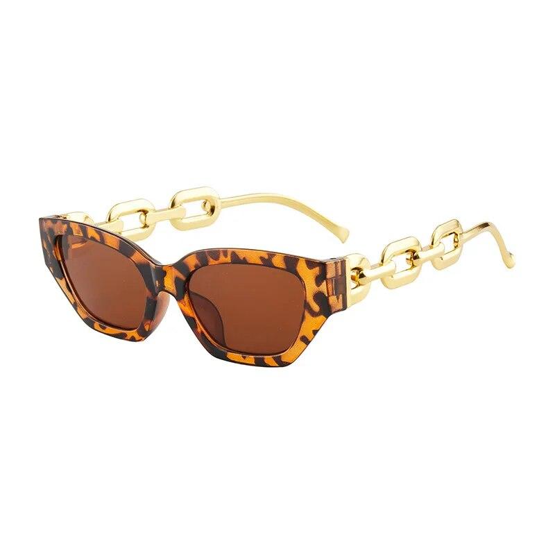 INS Vintage Cat Eye Sunglasses Women  Trend New Fashion Small Metal Chain Sunglasses Elegant Eyeglasses Fashion Black Shades