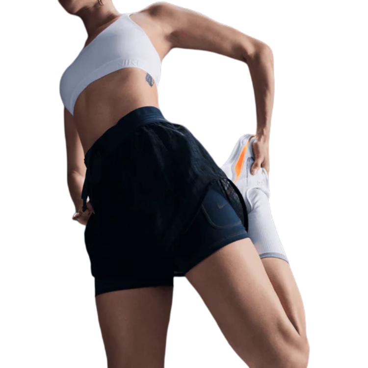 Nike Running Division Lace-Up Mid-Rise Two-In-One Three-Quarter Sports Shorts Women Shorts Deep-Sea-Blue FV6362478