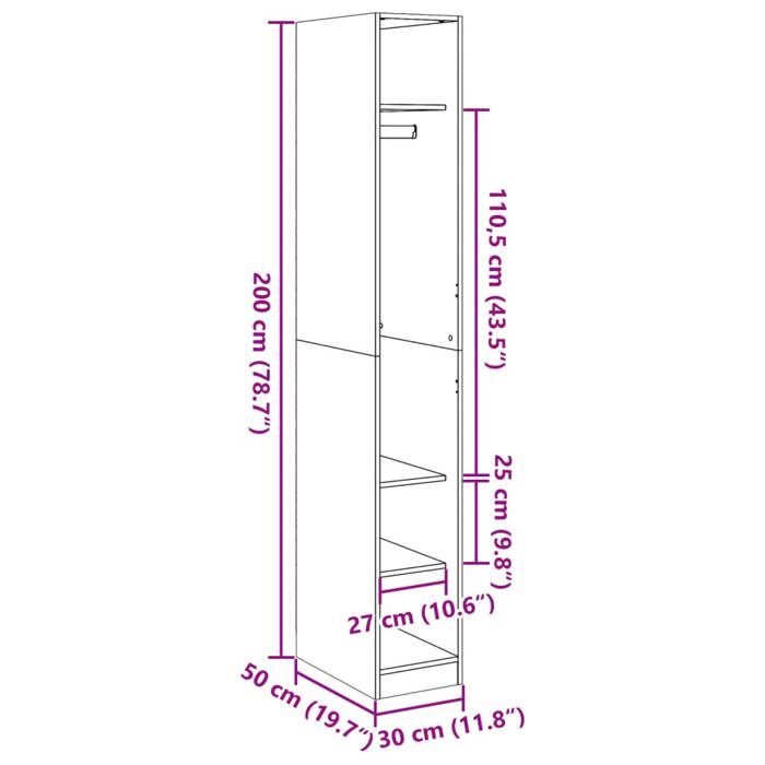 VidaXL Garde-robe vieux bois 30x50x200 cm bois d'ingénierie, armoire de rangement, organisateur de garde-robe, armoire, 3307691