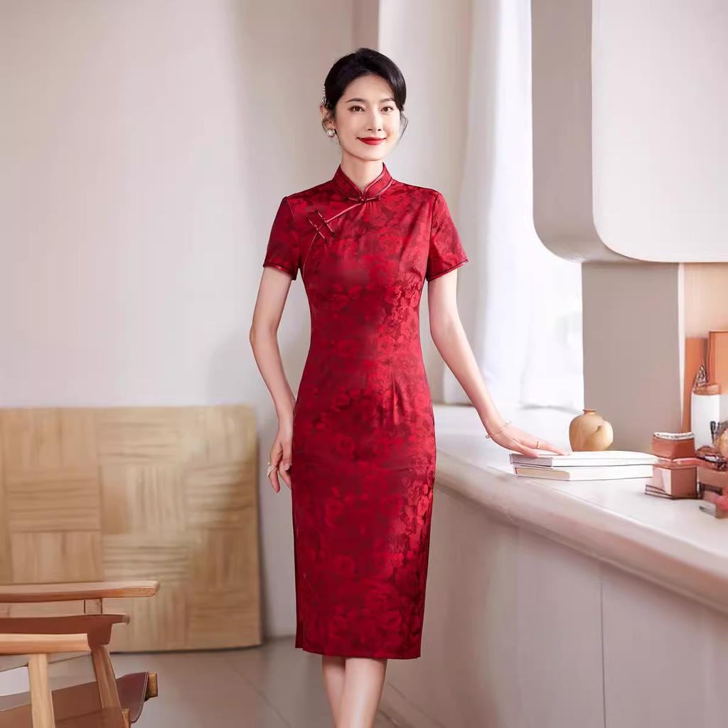 1011 new spring and summer improved short-sleeved women's cheongsam new Chinese style medium style blue retro temperament daily young style