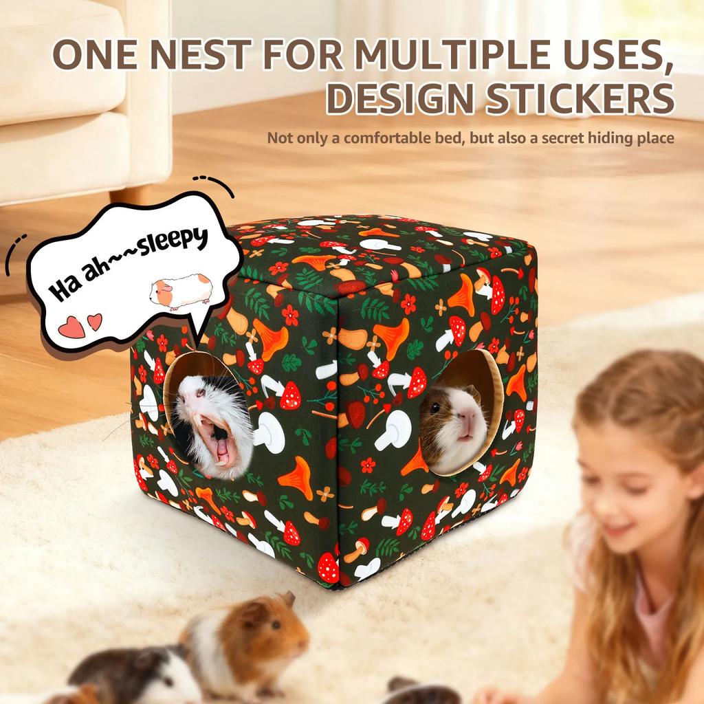 Hamster House Cube Guinea Pig House with Detachable Pad Soft Comfortable Short Plush Hamster Hideout Pet Supplies Accessories