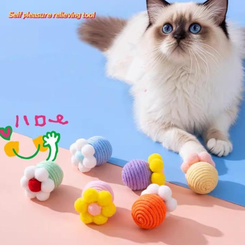 6PCS Linen Cotton Cats Teasing Toy with Flower Design and Soundable Bells for Safe Pet Entertainment Enrichement Toy