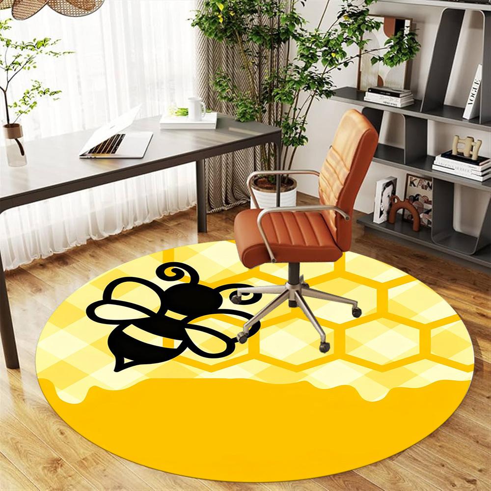 1pc Bee Honeycomb Round Chair mat office Area Rug - Non-Slip, Floor Mat for Office, Bedroom, Ideal home decor gift c0112145