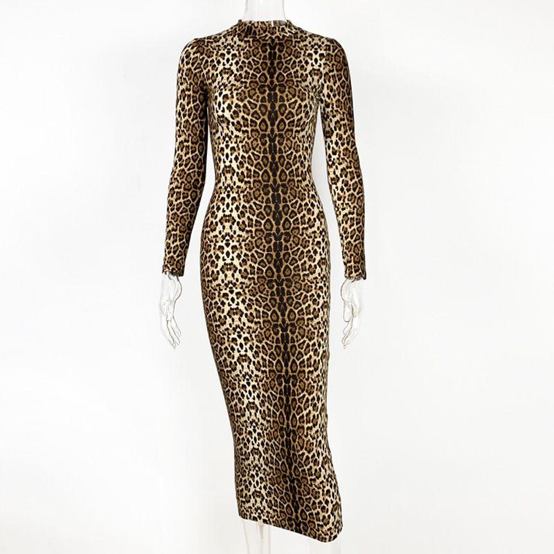 

Women clothes European and American Fashion Leopard Print Print Long sleeve Sexy Slim dress Leopard print XL