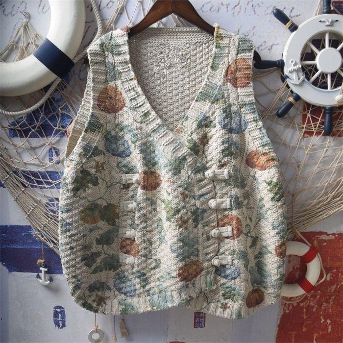 Japanese-style Soft Girl Literary Fresh Floral Knitted Sweater Vest Vintage Button Sleeveless Vest Waistcoat