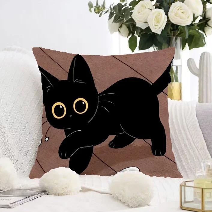 Cute Black Cat Double-sided Printed pillow cover Short plush Suitable living rooms bedrooms sofas throw cushion cover