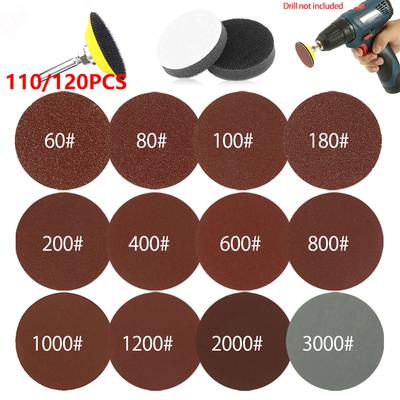 110/120 Stück Schleifscheibe 2 Zoll Rundes Schleifpapier Schleifpads Papier Bohrer Schleifer Rotationswerkzeuge 60-3000 Körnung für Metall Holzbearbeitung