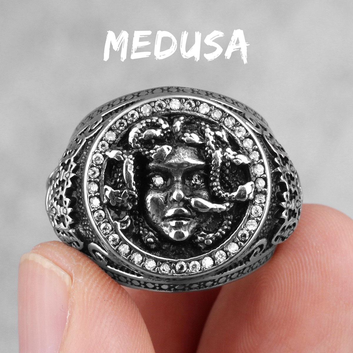 

Кольца мужские из нержавеющей стали с изображением змеиного волоса Медузы Банши в стиле панк-хип-хоп для мужчин-бойфрендов, байкеров, ювелирных изделий, креативных подарков 13