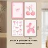 4 Stück Rosa Schleife Kirsche Discokugel Poster Wanddekoration, Niedliche Ballonhund-Poster, Mädchenzimmer Dekoration Rosa Fotos Ungerahmt