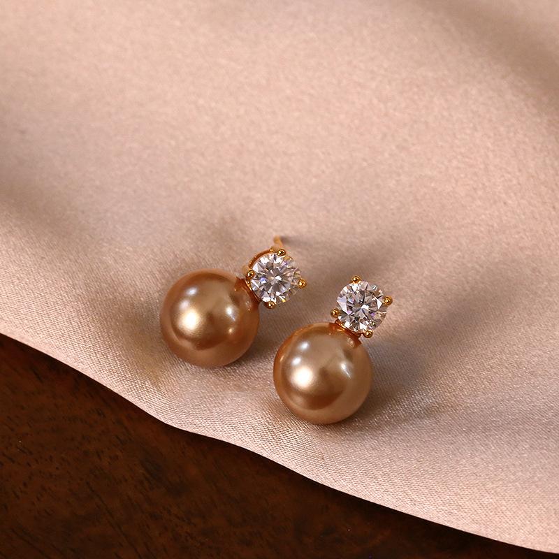 

Sterling Silver Needle True Hemp Grey Pearl Earrings Women s Real Gold Electroplated Zircon Stud Earrings Earrings