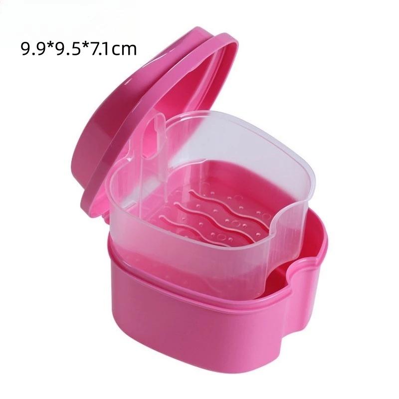 1pc Portable Dust-Proof Denture Storage Box Apple-Shaped Denture Box Double-Layer Draining Denture Storage Box Home Accessories