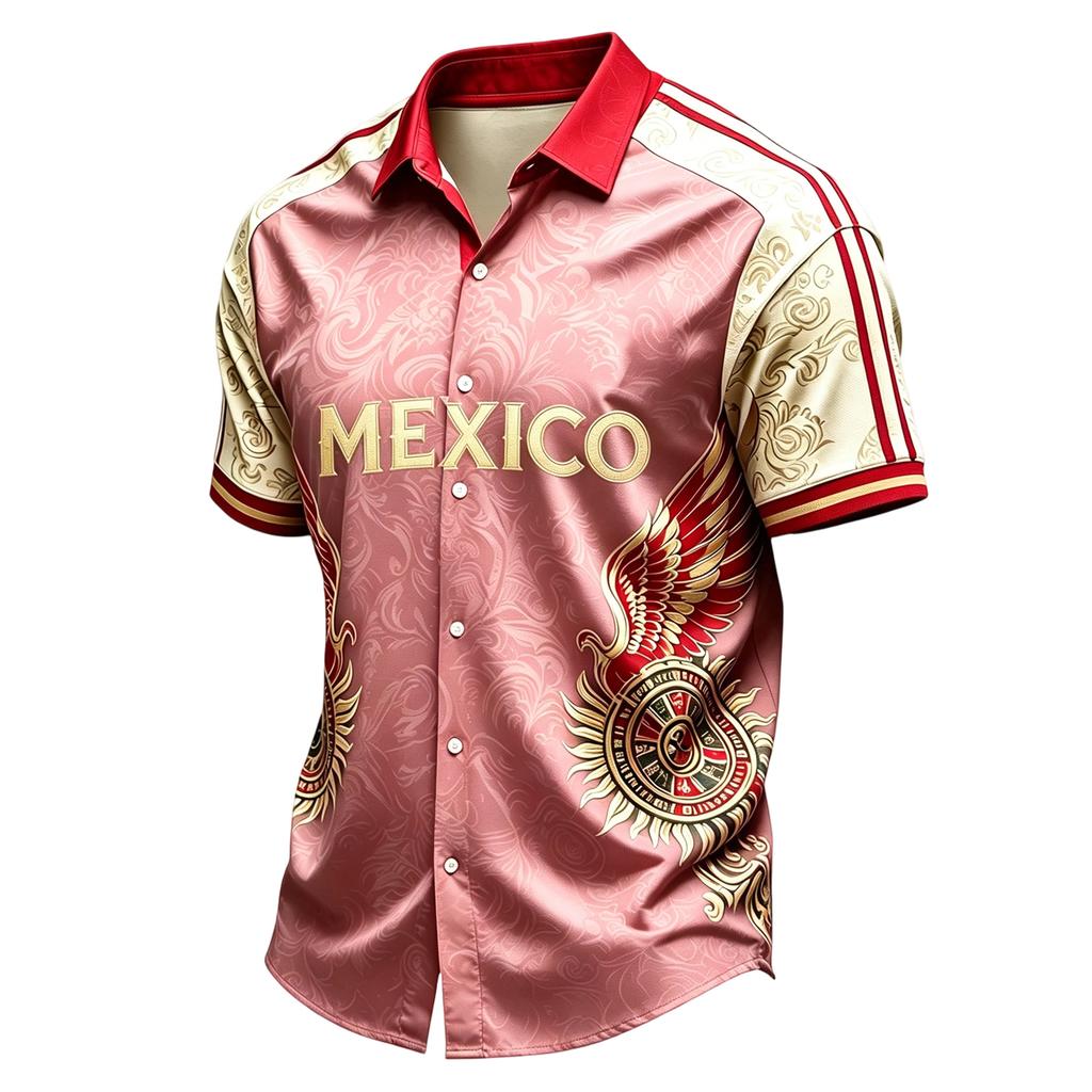 Men's Casual Short Sleeve Shirt Lightweight Breathable with Mexico Letter Graphic Print for Summer