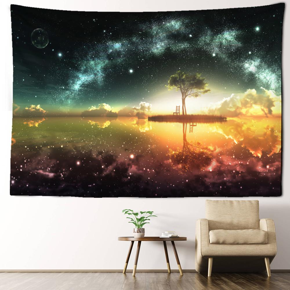

Huxin Tree Night View Гобелен Настенный Абстрактное Искусство Вид на Звездное Небо Спальня Гостиная Домашний Декор Фон Ткань 95x70CM