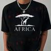 AFRICA Text And Giraffe & Acacia Tree Print Motorcycle T-Shirt Men Casual Able Short Sleeve Uni