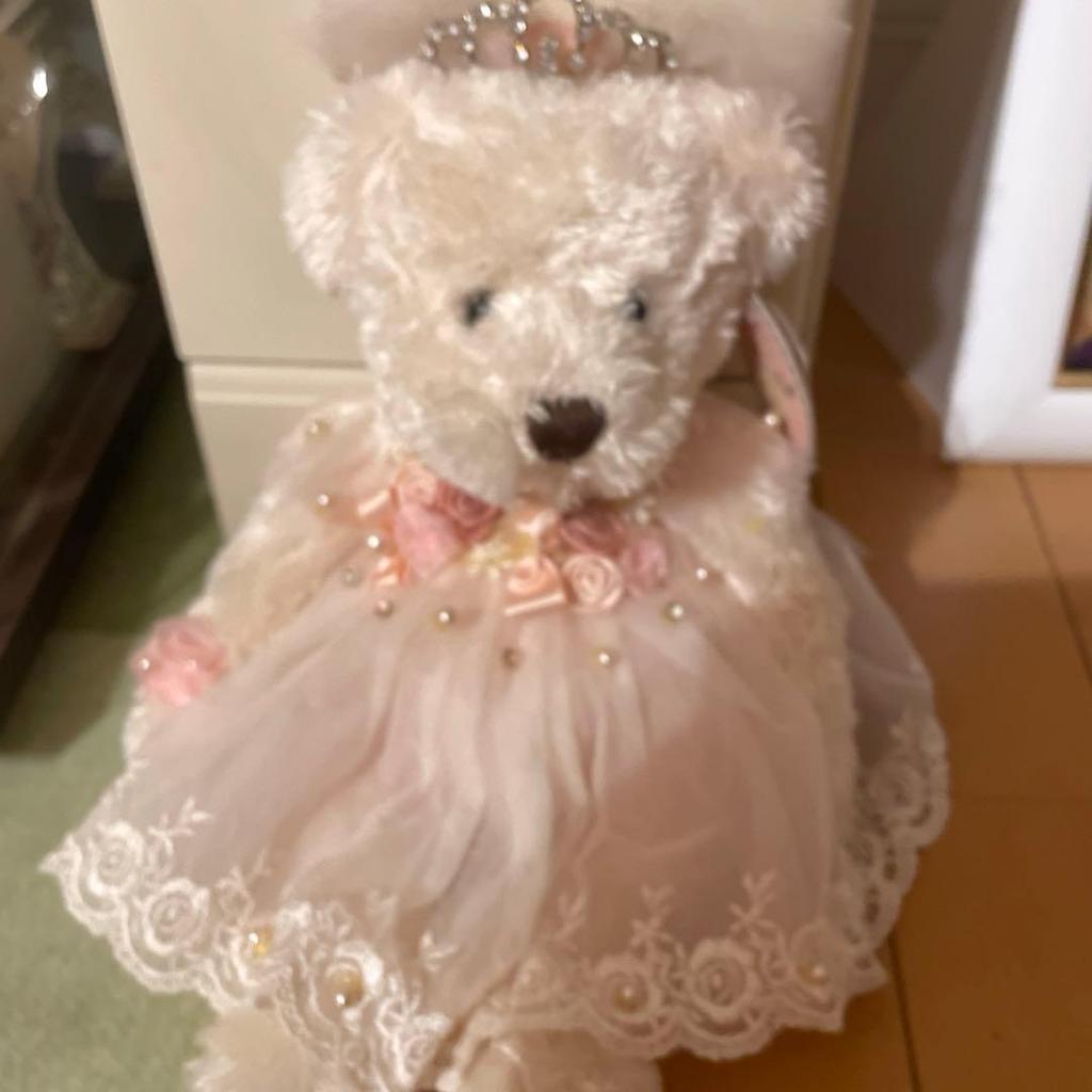 [USED] White Teddy Bear with Dress HPM-0160