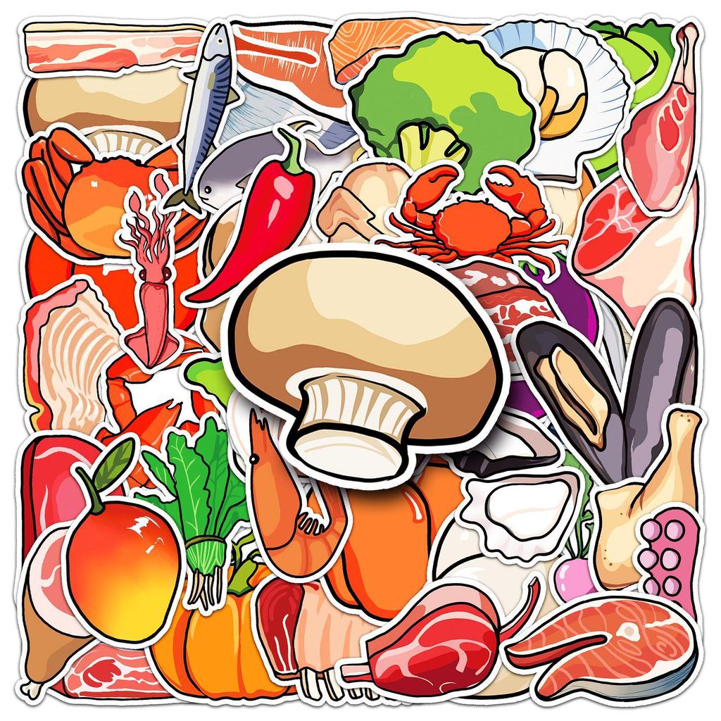 50 Cute Cartoon Food Stickers: Waterproof, Fresh & Fun for Kids' Graffiti, Phones, Laptops, and More!