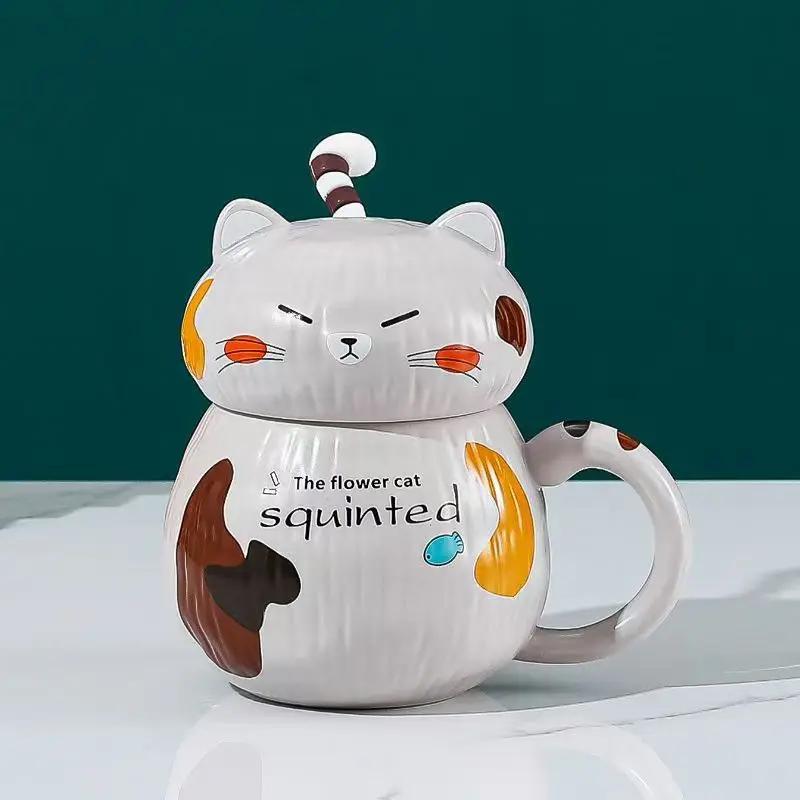 450ml Cute Tiger Dinosaur Ceramics Coffee Mug with Spoon Creative Hand Painted Drinkware Milk Tea Cups Novelty Gifts