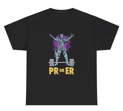 PR or ER Skeleton Deadlift T Shirt Funny Gym Workout Pump Cover Halloween Tee