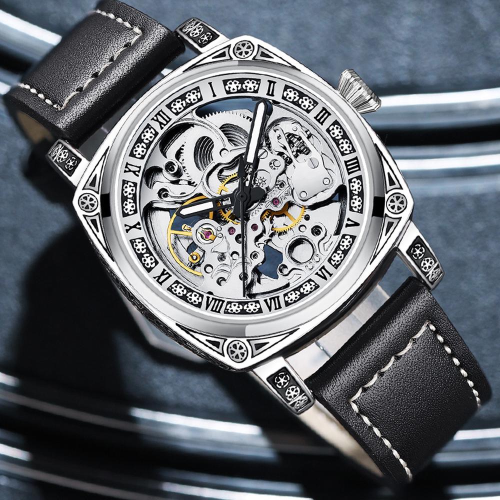 New Skeleton Mechanical Mens Watches Top Brand Luxury Steampunk Transparent Hollow Automatic Watch Relogio Masculino 8625