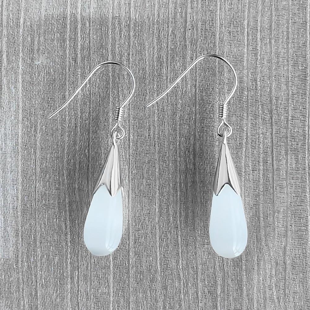 S925 Sterling Silver Moonstone Cat's Eye Dangle Earrings - Elegant, Versatile, High-End Fashion Jewelry